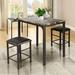 17 Stories 3pcs Counter Height Table Set 2 Chairs Bar Dining Room Faux Marble Black Wood/Metal in Brown | 32.5 H x 35.5 W x 23.5 D in | Wayfair