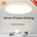 Plafonnier Led rond avec cadre argenté éclairage blanc naturel luminaire décoratif de plafond