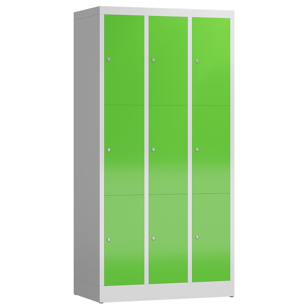 ClassiX Schließfachschrank, 3 Abteile à 3 Fächer, 1800 x 870 x 500 mm, lichtgrau/gelbgrün Image