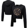 Women's Majestic Threads Black Chicago Cubs Leopard Cropped Hoodie