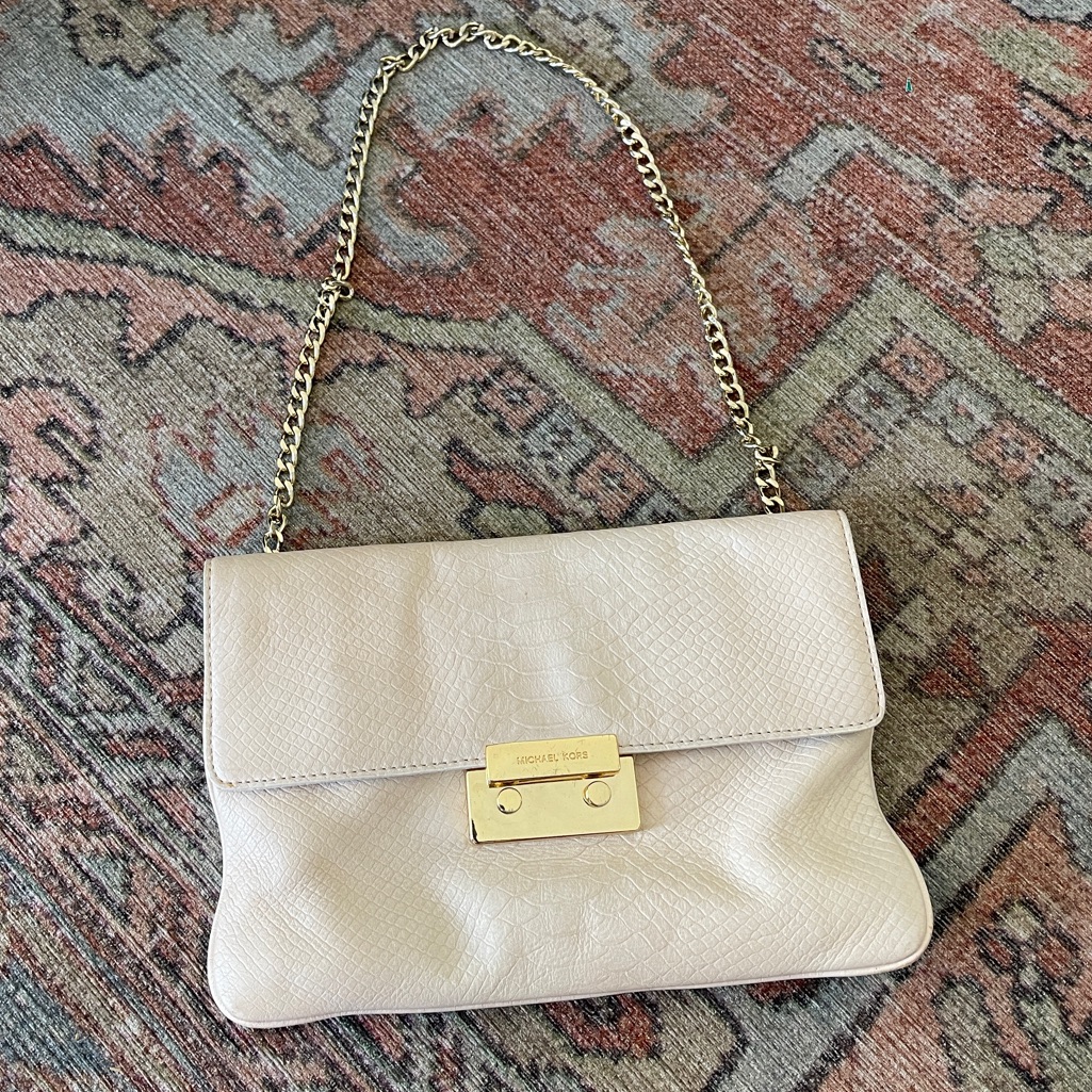 Michael Kors Bags | Cream Michael Kors Leather Handbag With Gold Hardware, Gently Used Condition. | Color: Cream/Gold | Size: Os