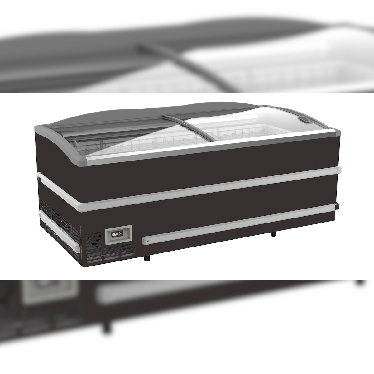 Supermarkt Tiefkühltruhe EMDA | 2x Glasschiebedeckel + LED | 864 Liter, HxBxT 89,4x200,8x95,2cm | -18/-23°C | Schwarz | + CHEFGASTRO Geschirrtuch Image