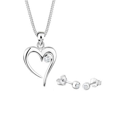 Elli - Herz Solitär Zirkonia In Love 925 Sterling Silber Schmuck-Set 1 ct Damen