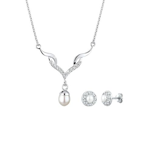 Elli – Elli Schmuckset Perle Kristalle 925 Silber Schmuck-Set Damen