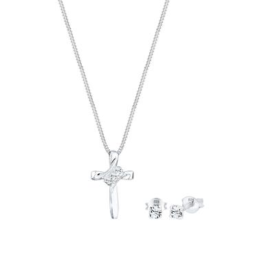 Elli Kreuz Solitär Kristalle 925 Silber silberfarben Damen