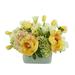 Primrue Tulip, Hydrangea & Peony Floral Arrangement in Pot Polysilk in Green/Orange | 16 H x 20 W x 18 D in | Wayfair