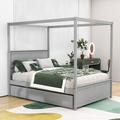 Lark Manor™ Abdul-Qaadir Full Size Wood Canopy Bed w/ Twin Trundle Bed Wood in Gray | 71 H x 57 W x 80 D in | Wayfair