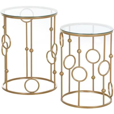 Tables gigognes lot de 2 tables basses rondes design style art déco ø 41 et ø 36 cm métal doré