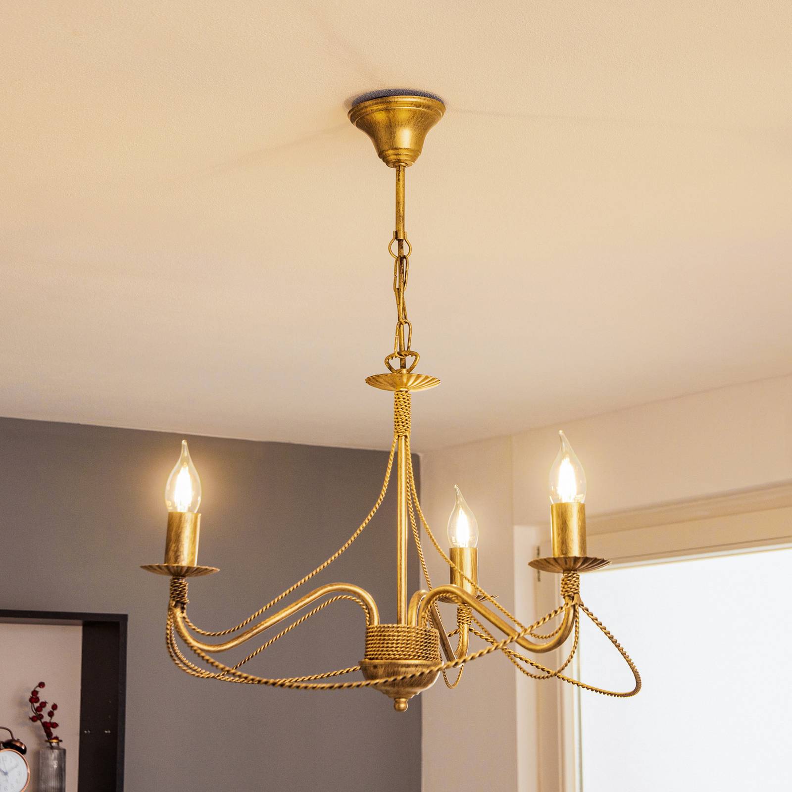 Kronleuchter Tori 3 EMIBIG LIGHTING, dimmbar, messing / gold, für Wohn- / Esszimmer, Metall, Antik, Kronleuchter