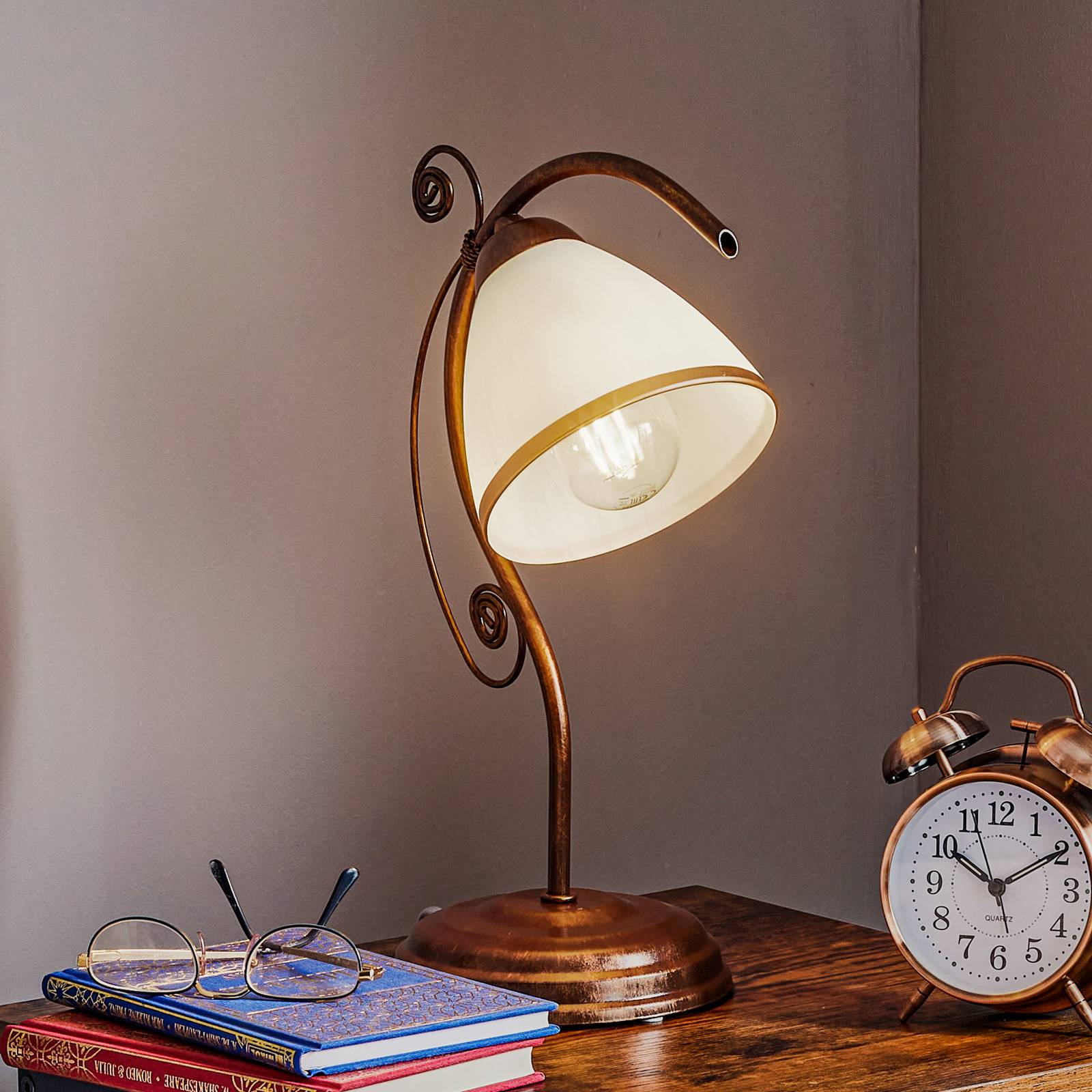 Tischlampe Roma Lamkur, braun / rost, für Wohn- / Esszimmer, Metall, Antik, Tischlampe