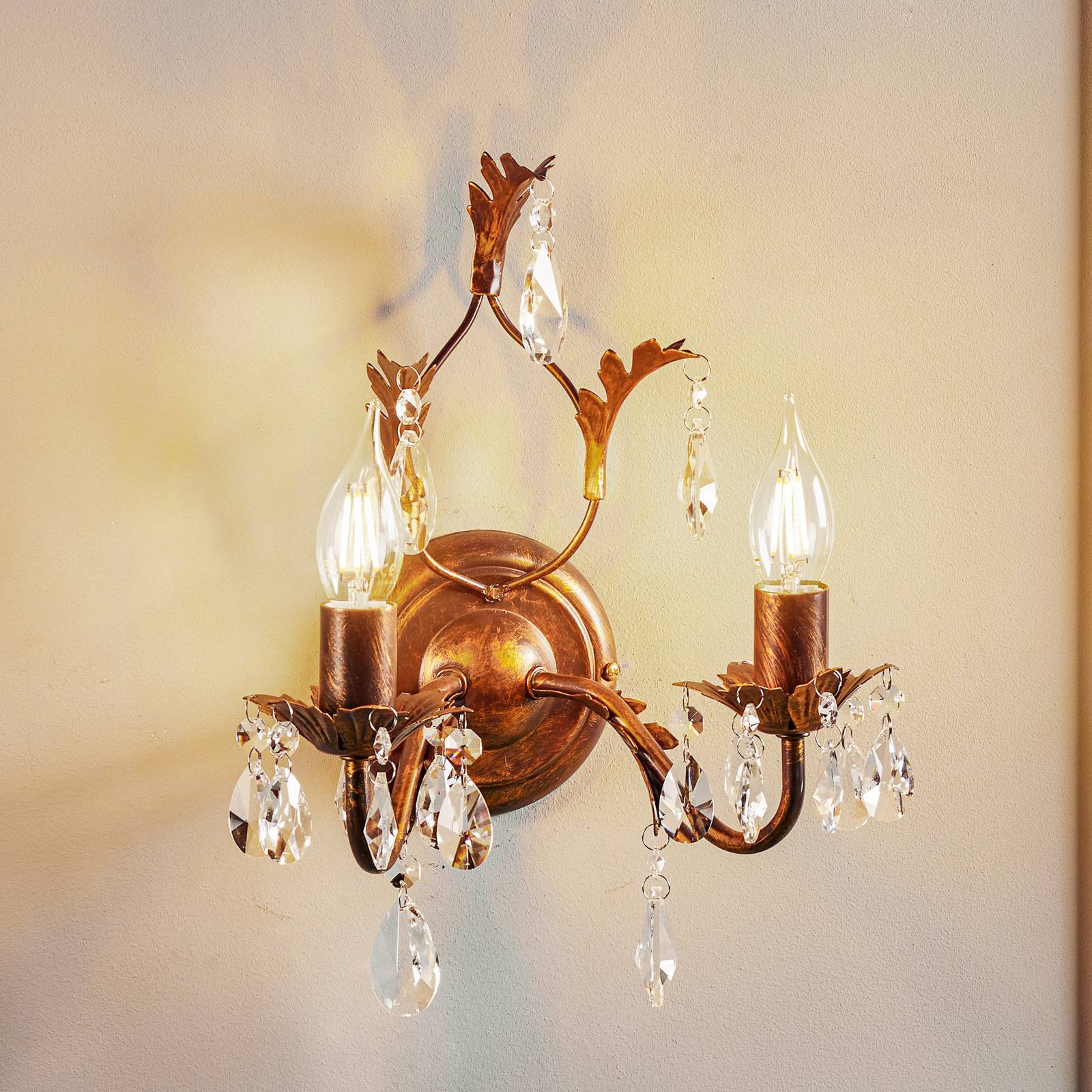 Kristall Wandlampe Teresa ONLI, dimmbar, bronze / altmessing, für Wohn- / Esszimmer, Metall, Antik, Wandleuchte, Wandlampe Innen