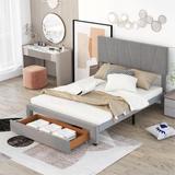 Queen/Full Size Upholstery Platform Bed with One Big Drawer,Adjustable Headboard
