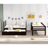 Twin Bunk Bed with Ladder and Movable Trundle, Bunk Bed Converts Into Two Individual Beds with Guardrail