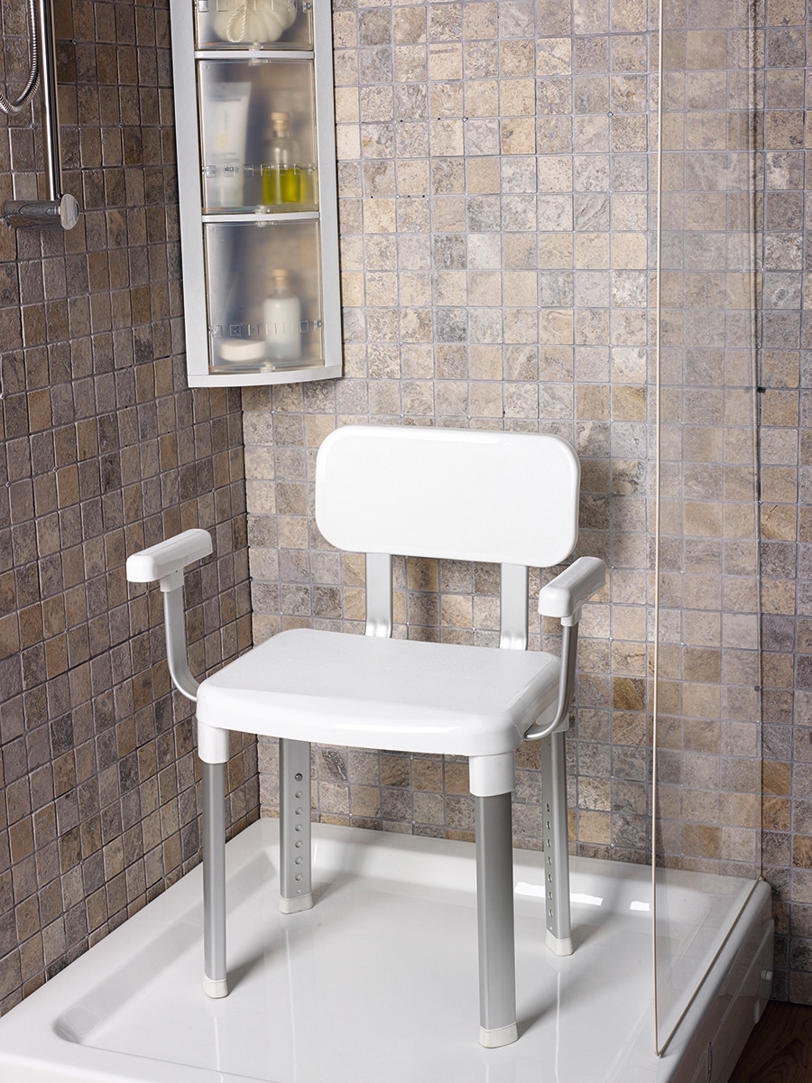 Dusch- und Badhocker BISCHOF "Splash Comfort Xtra", weiß (weiß, silberfarben), B:51cm, Duschhocker, höhenverstellbar