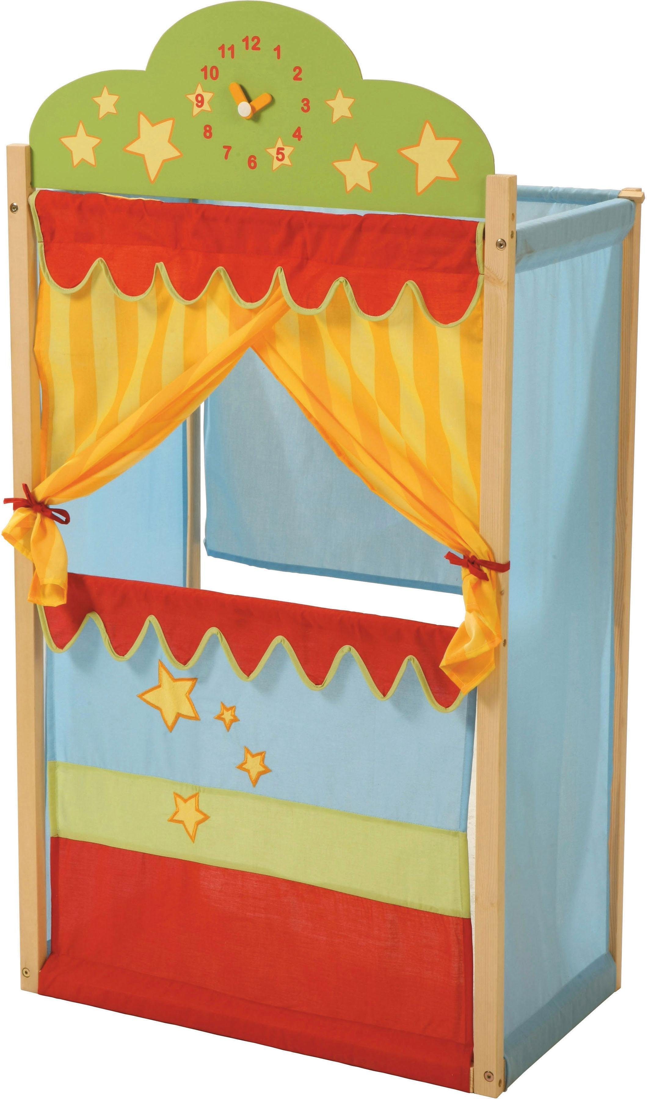 Kasperletheater ROBA, bunt, Puppentheater, Kinder, Holz, Stoff, mit Holzgestell und Stoffbespannung