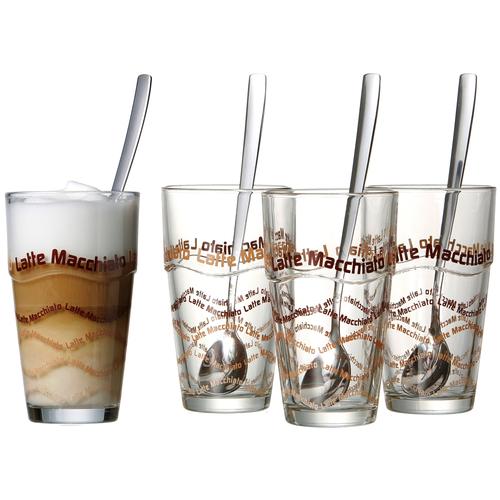 Latte-Macchiato-Glas RITZENHOFF & BREKER Trinkgefäße Gr. x 13,5 cm, 370 ml, 8 tlg., braun (transparent, braun) Kaffeegläser, Espressogläser Latte Macchiato Gläser 4 Gläser, Longdrinklöffel