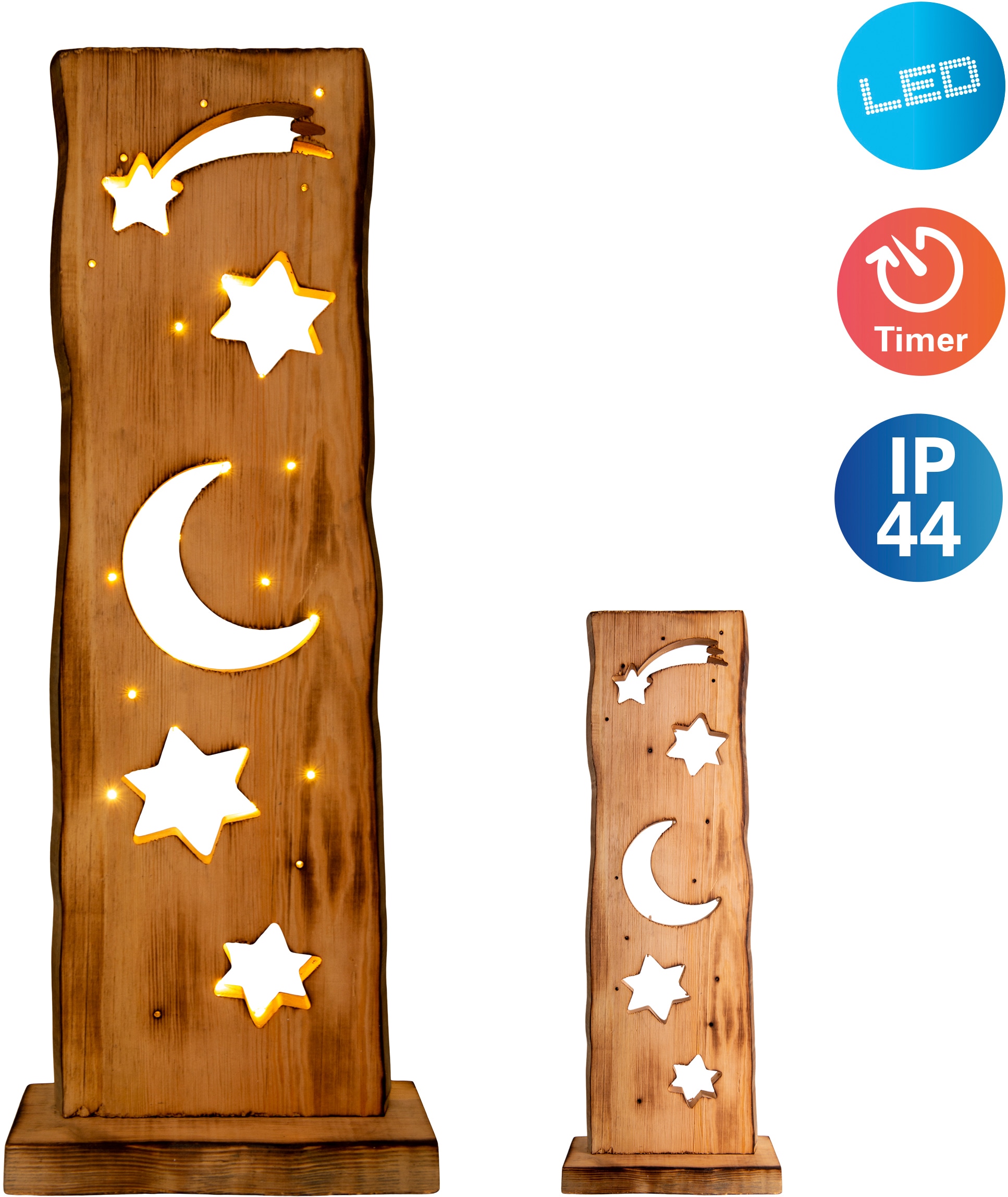NÄVE LED Dekoobjekt "Light Moon/Stars", beige (natur), 1, H: 60cm, 1 Stk., Leuchten, Für Aussenbereich geeignet, incl. Timer (6h an und 18h aus), aus Holz Image