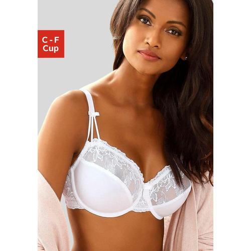 Bügel-BH NUANCE Gr. 100, Cup F, weiß (uni, weiß) Damen BHs BH Bügel-BH Hochzeitsdessous Hochzeitswäsche Spitzen-BH Spitzenwäsche Große Größen-BHs mit Stickereispitze, Dessous