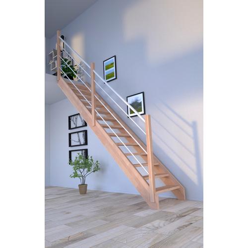 „STARWOOD Systemtreppe „“Massivholz Mykonos, Holz-Edelstahl Weiß Links““ Treppen Durchgehende Wangenteile Gr. gerade, beige (natur, weiß) Treppen“
