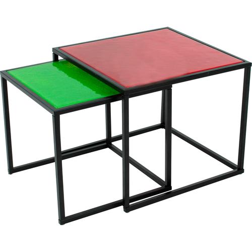 Couchtisch PAROLI Tische Gr. B/H/T: 45 cm x 47 cm x 45 cm, rot (rot, grün) Couchtisch Eckige Couchtische Glas-Couchtische eckig Tisch quadra