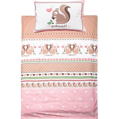 Kinderbettwäsche ADELHEID "Zuckersüß Eichhörnchen", rosa, B/L: 100cm x 135cm, , Biber, B/L: 40cm x 65cm, Biber, Obermaterial: 100% Baumwolle, Bettwäsche, abgepasstes Kissen mit Eichhörnchen Image