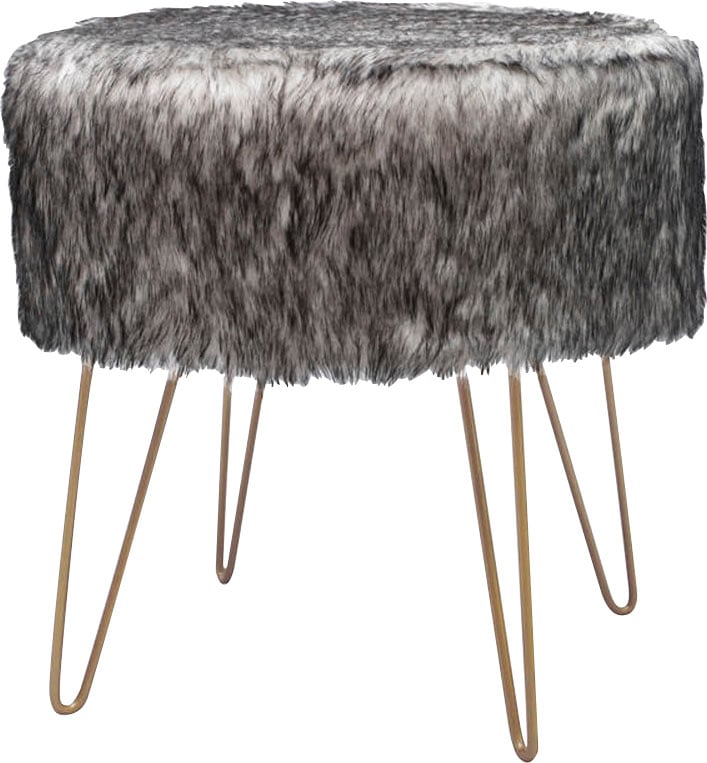 Hocker KAYOOM "Mio 1, Fellhocker in modernem Design, runde Form mit Metallbeinen", schwarz-weiß (weiß, anthrazit), B:45cm H:45cm T:45cm, Sitzbezug: 100% Polyester Korpus: MDF Gestell: 100% Eisen, Hocker, Sitzhocker, beeindruckend, teilweise...