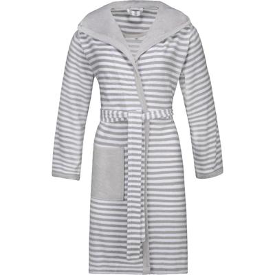Damenbademantel ESPRIT "Striped Hoody, ideal für Sauna & Spa, Hotelbademantel, Morgenmantel" Gr. L, grau (stone), L:97cm in Gr. L, Rundstrickware, Hausmäntel, mit Kapuze, gestreift Image