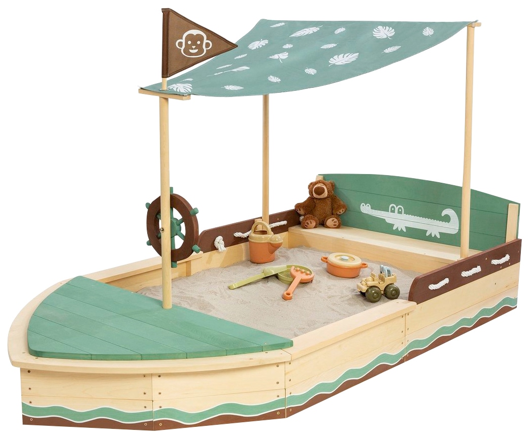 Sandkasten MUDDY BUDDY "Jungle King", grün (natur, braun, grün), Sandkästen, Kinder, B/H/L: 110cm x 120cm x 195cm, Massivholz, natur - salbei - mokka, B:110cm H:120cm L:195cm Image