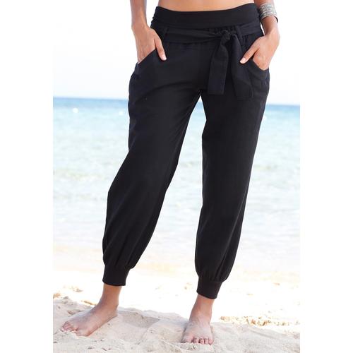 Strandhose BUFFALO Gr. 42, N-Gr, schwarz Damen Hosen aus Leinen-Mix, Leinenhose, Sommerhose, Strandmode