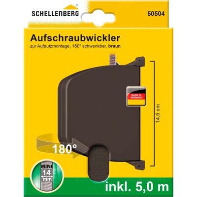 SCHELLENBERG Aufputz-Gurtwickler "Aufschraubwickler für das Rollladensystem Mini" Gurtwickler schwenkbar, mit vormontiertem Rollladengurtband, braun oder weiß braun