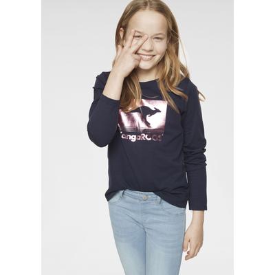 Langarmshirt KANGAROOS, Mädchen, Gr. 140/146, blau (marine), Jersey, Obermaterial: 100% Baumwolle, bedruckt, Basic, tailliert hüftlang, Rundhals, Langarm abgesteppte Kante, Shirts, taillierter Schnitt, stylischer Print, Rundhalsausschnitt Image