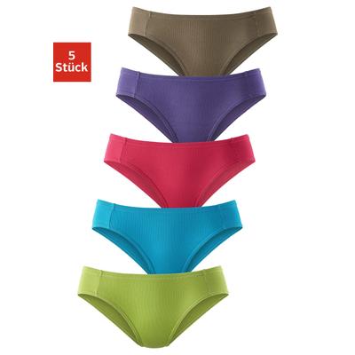 Bikinislip PETITE FLEUR Gr. 36, 5 St., bunt (grün, türkis, pink, lila,  olivgrün) Damen Unterhosen Bikini Slips aus weicher Pikee-Qualität