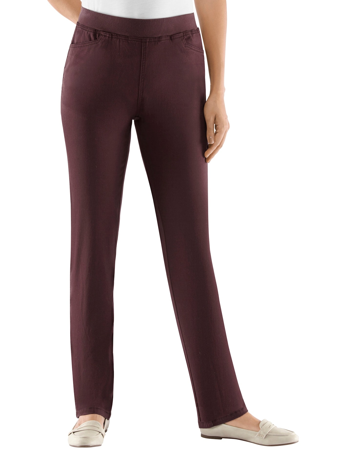 Stretch-Jeans CLASSIC BASICS, Damen, Gr. 23, Kurzgrößen, rot (bordeaux), 96% Baumwolle, 4% Elasthan, unifarben, lang, Jeans Image