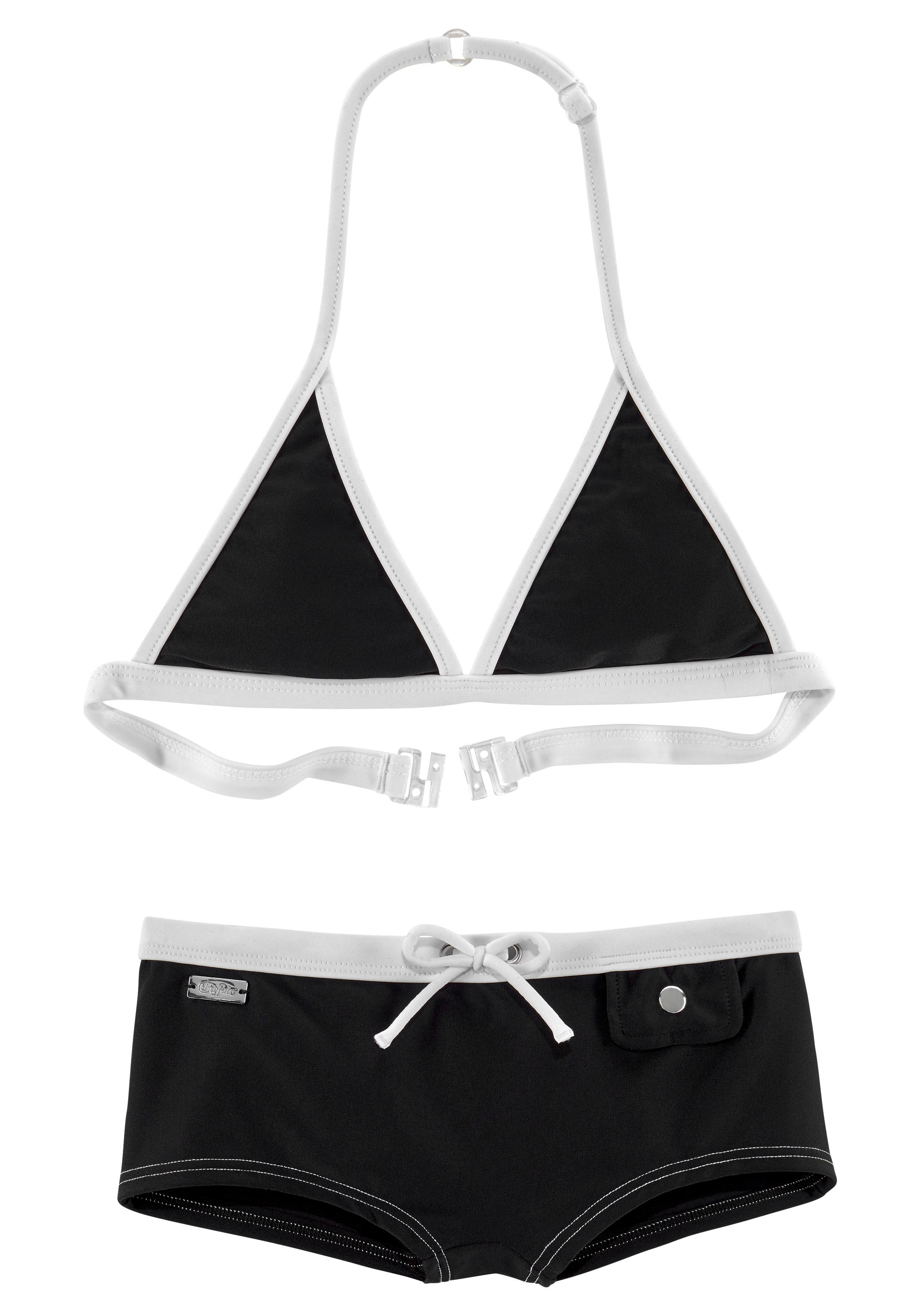 Triangel-Bikini BUFFALO, Kinder, Gr. 134/140, N-Gr, schwarz-weiß (schwarz, weiß), Polyamid, kontrastfarbene Details, Bikini-Sets, mit trendiger Hotpants Image