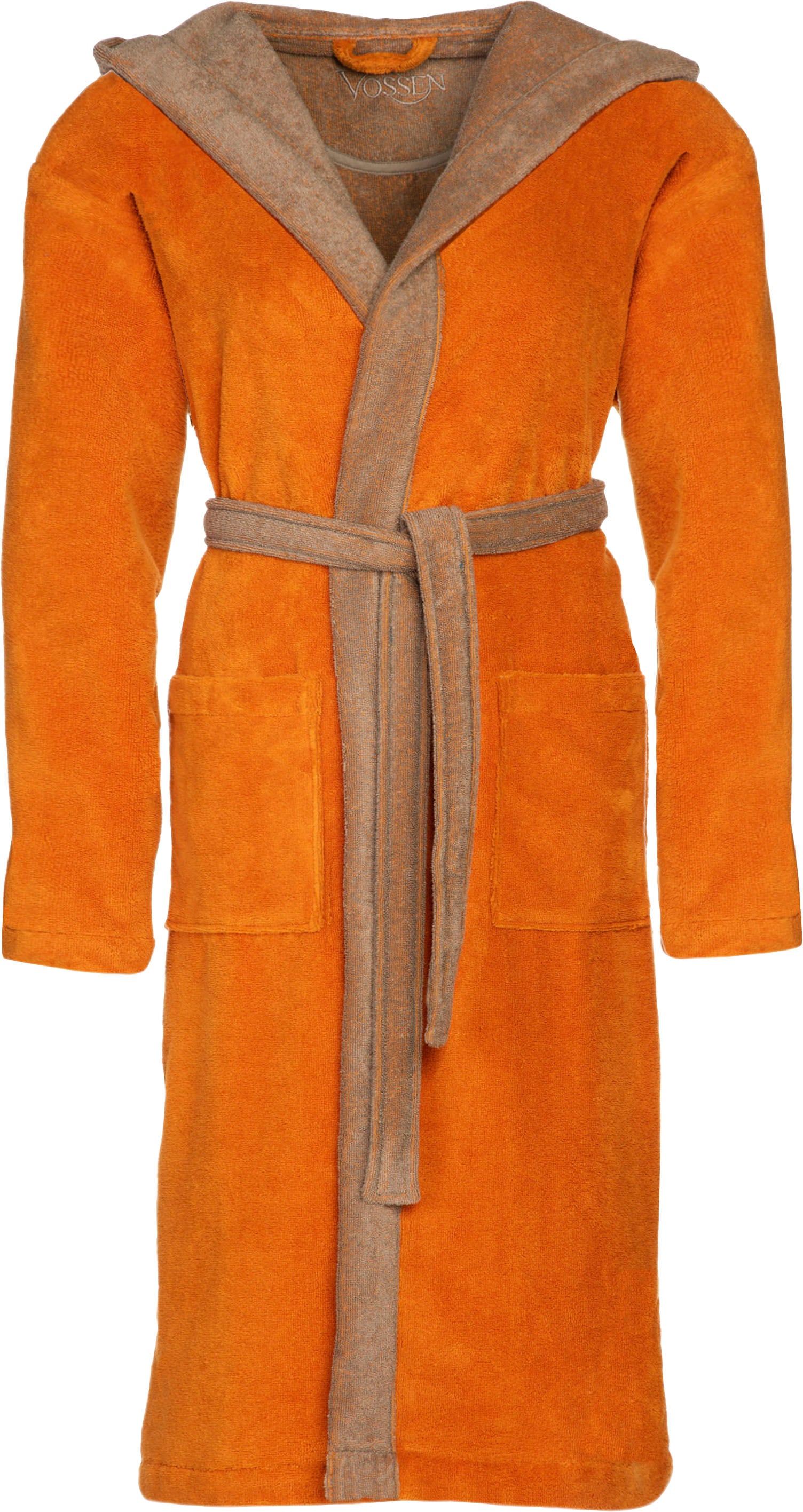 Bademantel VOSSEN "Poppy, ideal für Sauna & Spa, Hotelbademantel, Morgenmantel" Gr. L, orange (fox), L:115cm, Webvelours, Hausmäntel, Doubleface Optik Image
