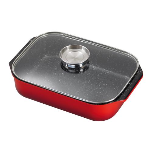 Bräter KING Töpfe Gr. + Höhe 8,5 cm, rot Bräter Topf mit Glasdeckel und Aromaknopf