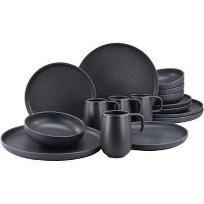 Kombiservice CREATABLE "Geschirr-Set Uno Black", schwarz, 16 tlg., Steinzeug, Geschirr-Sets, Service, schwarz, seidenmat