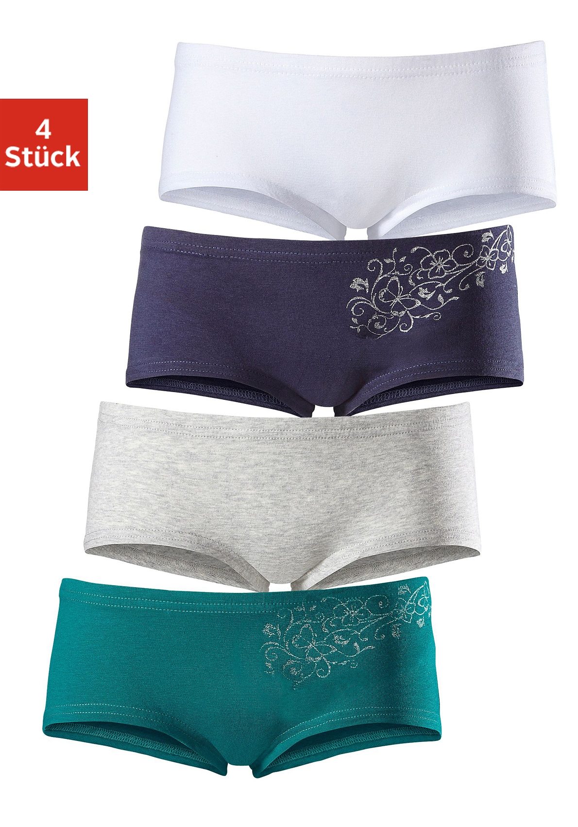 Panty PETITE FLEUR, Kinder, Gr. 98/104, bunt (petrol, grau, meliert, marine, weiß), Jersey, Obermaterial: 95% Baumwolle, 5% Elasthan, unifarben, körpernah, Unterhosen, mit Glitzerdruck Image