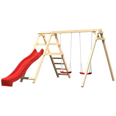 Doppelschaukel KONIFERA "Felix", beige (natur, rot), Schaukeln, KinderB:308cm H:213cm T:264cm, Holzwerkstoff, BxTxH: 308x264x213 cm, B:308cm H:213cm T:264cm