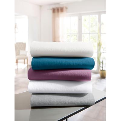 Spannbettlaken LEONIQUE "Malia in Gr. 90x200, 140x200 oder 180x200 cm", grau, B:90-120cm L:200-220cm, Jersey-Elasthan, Obermaterial: 97% Baumwolle, 3% Elasthan, Laken, aus Baumwolle, für Matratzen bis 30 cm Höhe, Bettlaken, Spannbetttuch Image
