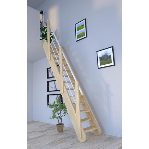 „STARWOOD Raumspartreppe „“Massivholz Samos, Holz-Edelstahl Weiß““ Treppen Durchgehende Wangenteile beige (natur, weiß) Treppen“