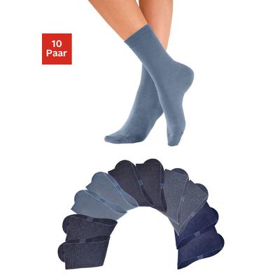 Freizeitsocken H.I.S, Damen, Gr. 47-48, blau (10x blau), Obermaterial: 76% Baumwolle, 23% Polyamid, 1% Elasthan, unifarben, elastisch, Socken, mit weichen Rippbündchen Image