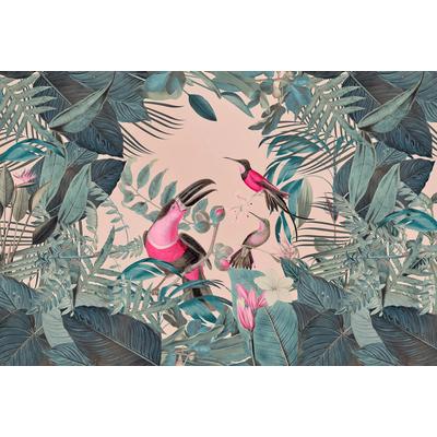 Fototapete LIVING WALLS "ARTist Toucans Paradise", bunt (beige, grün, rosa), B:4m L:2,7m, Vlies, Tapeten, Vlies, Wand, Schräge