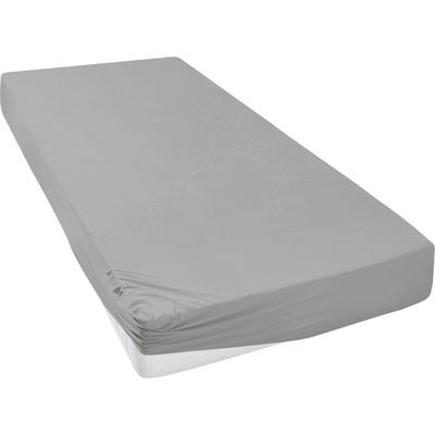 Spannbettlaken LEONIQUE "Malia in Gr. 90x200, 140x200 oder 180x200 cm", grau, B:140-160cm L:200-220cm, Jersey-Elasthan, Obermaterial: 97% Baumwolle, 3% Elasthan, Laken, aus Baumwolle, für Matratzen bis 30 cm Höhe, Bettlaken, Spannbetttuch Image