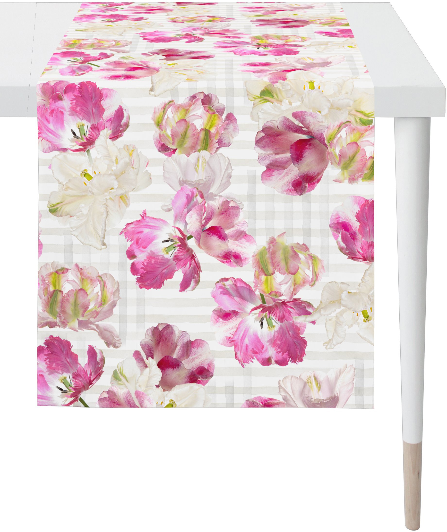 Tischläufer APELT "6405 SPRINGTIME, Frühjahrsdeko, Frühling", rosa (weiß, rosa, natur), B:48cm L:140cm, Baumwolle, Polyester, Tischdecken, Digitaldruck Image
