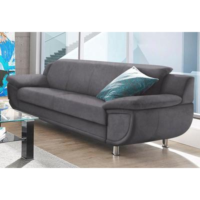 3-Sitzer TRENDMANUFAKTUR "Rondo, Breite 207 cm, breite Armlehnen, Füße chromfarben", grau (anthrazit), B:207cm H:85cm T:94cm, Microfaser PRIMABELLE (100% Polyester), Kunstleder SOFTLUX, Struktur (54% Polyacryl, 46% Polyester), NaturLEDER (echtes... Image