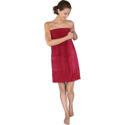 „Kilt WEWO FASHION „“9534″“ Bademäntel rot (bordeaux) Saunatücher Saunakilt für Damen, mit Klettverschluss & Stickerei Sauna“