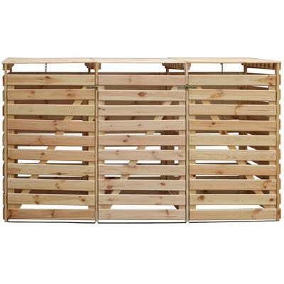 Mülltonnenbox PROMADINO "Vario V", braun (holzfarben), B:219cm H:122cm T:92cm, Holzwerkstoff, Aufbewahrungsboxen, für 3 x 240 l, holzfarben Image