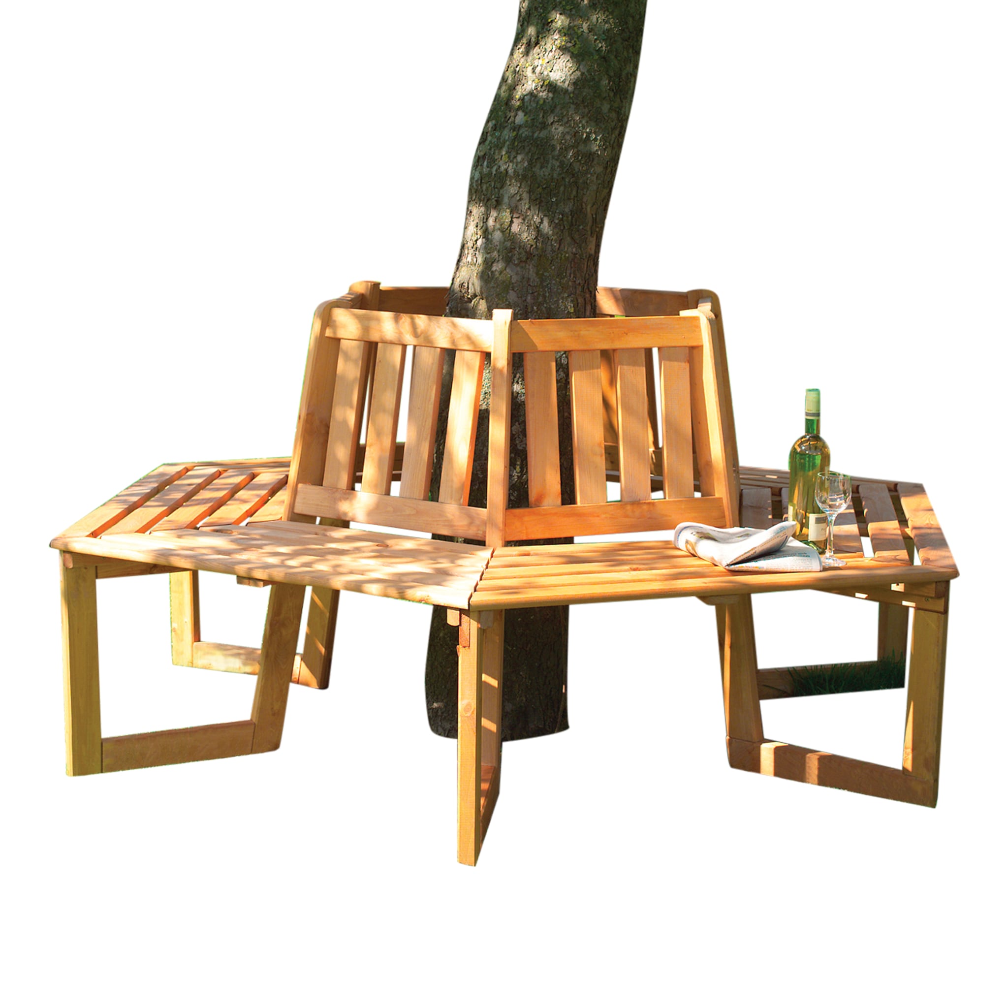 Baumbank PROMADINO, braun (honigbraun), B:205cm H:90cm T:178cm, Massivholz, Sitzbänke, Kiefernholz, in honigbraun, in 2 Varianten