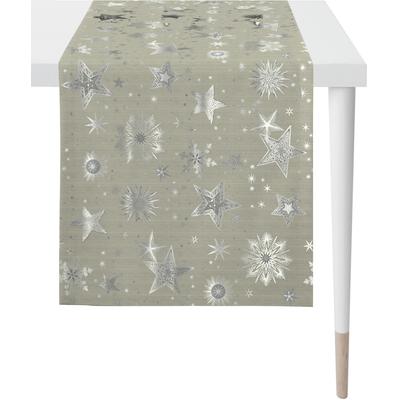 Tischläufer APELT "9602 CHRISTMAS ELEGANCE, Weihnachtsdeko, Weihnachten", grau (taupe, silberfarben), B:48cm L:140cm, Polyester, Viskose, Tischdecken, Lurex-Jacquardgewebe